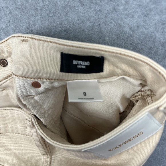 Express NWT Women's Mid Rise Boyfriend Cream Color Jeans‎ Size 0 - Picture 8 of 9